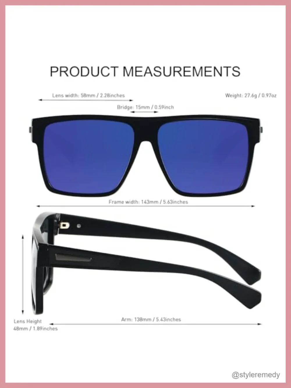 Square Polarized Sunglasses UV Protection Oversized Flat Top Shades Driving